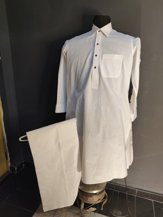 White Simple Cotton suit For Men