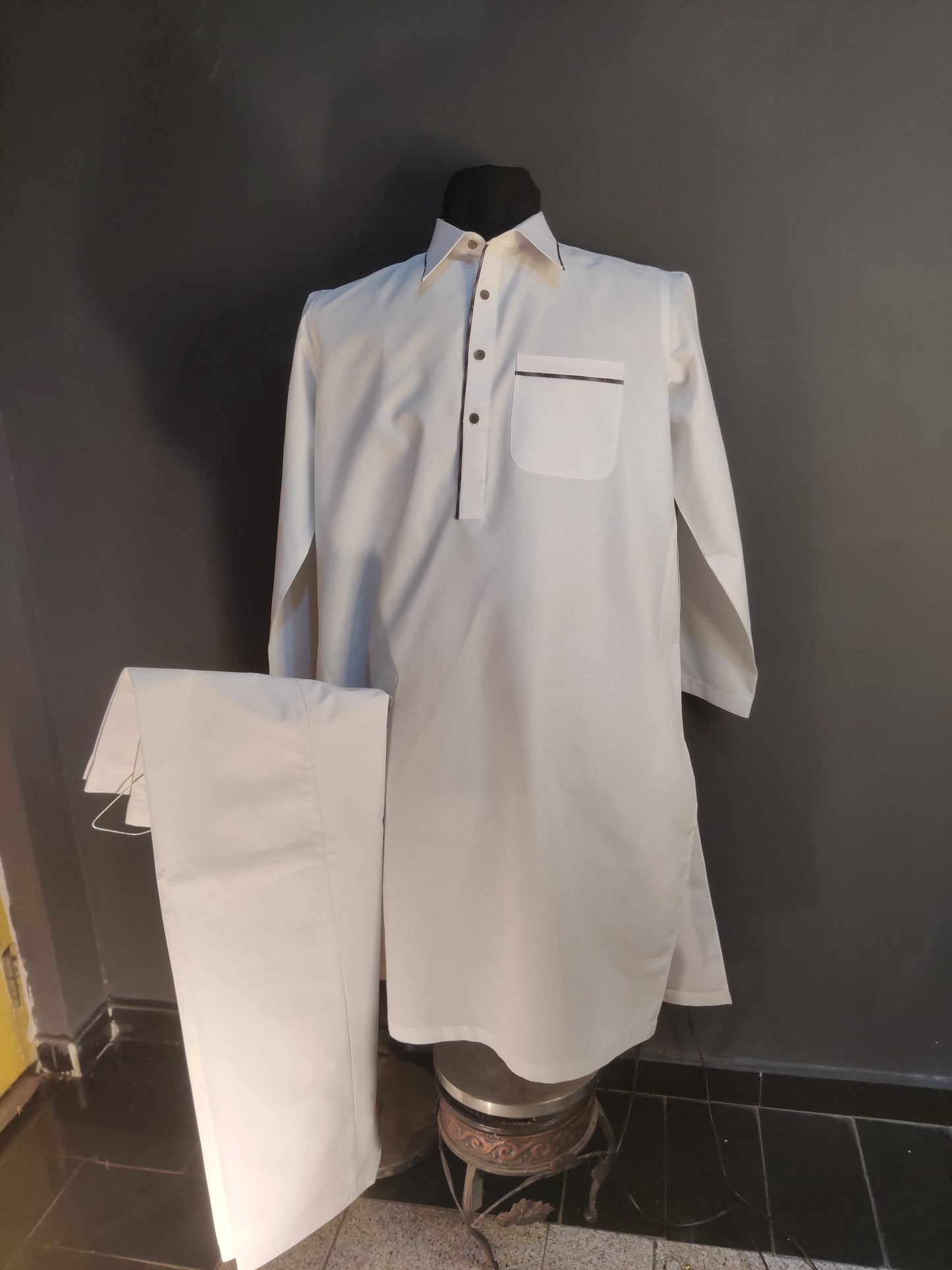 White Cotton Full Suit For Men